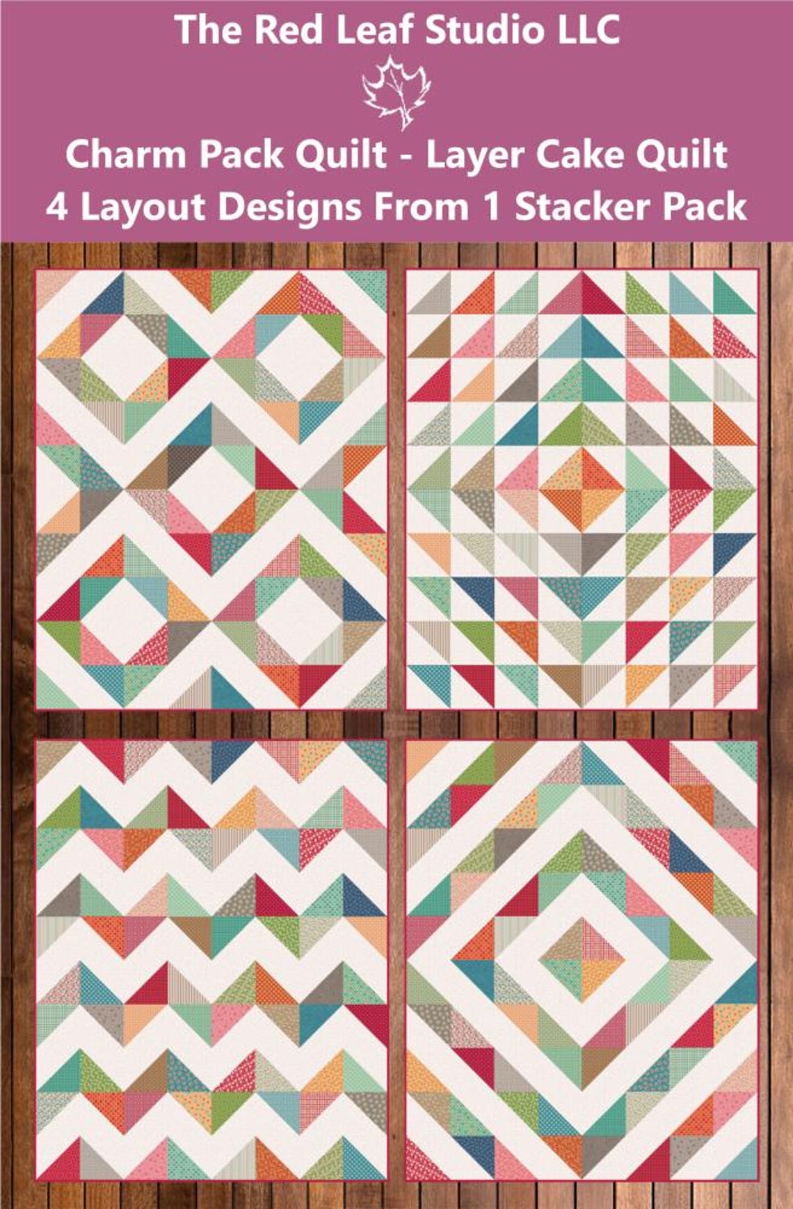 J Stacking Pattern Stacker Quilt Pattern – 4 Layout Designs - Includes Charm Pack (5 ...