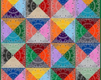 Big Block Bandana Quilt Pattern - Scrappy Hourglass Quilt Pattern - INSTANT DOWNLOAD