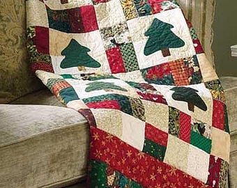 Quilt Pattern Scrappy 9-Patch Christmas Tree Quilt - Includes Tree Applique Template - Fast & Fun - PDF Instant Digital Download