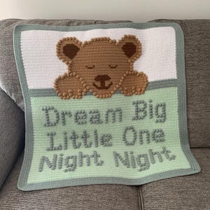 Häkeldecke / Afghan Muster - Sleepy Bear Bommel Stitch Dream Big Little One - INSTANT DOWNLOAD
