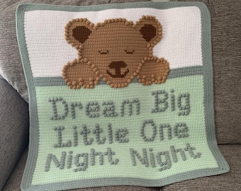 Crochet Blanket / Afghan Pattern - Sleepy Bear Bobble Stitch Dream Big Little One - INSTANT DOWNLOAD
