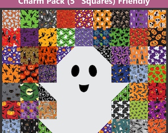 Sew Fast & Easy Baby Boo Ghost Quilt Pattern - Charm Pack (5" squares) Friendly - Includes Eyes/Mouth Template - INSTANT DOWNLOAD