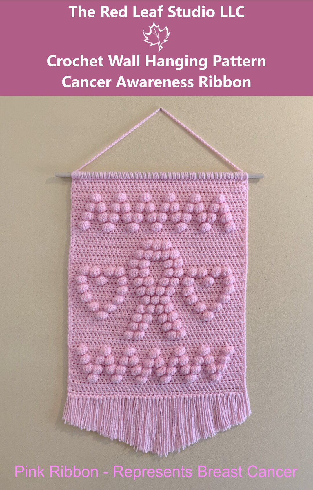 Crochet Pattern Wall Hanging Cancer Awareness Ribbon Crochet DIY Design ...