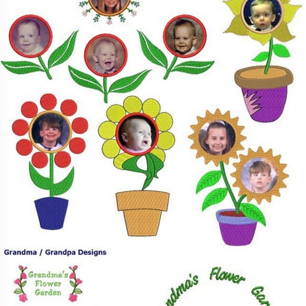 Grandma/Grandpa Flower Garden Photo Applique Machine Embroidery Designs INSTANT DOWNLOAD