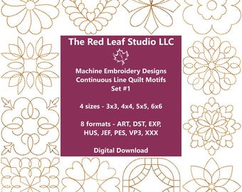 Set #1 - Continuous Line Quilt Motifs Machine Embroidery Designs - INSTANT DOWNLOAD