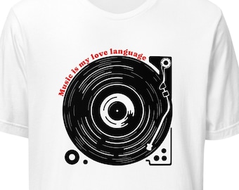 Music is my Love Language Vinyl Record graphic tee DJ Spinning Vinyl Record Cute Retro Graphic Tee Cool Vintage record player music festival