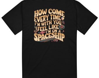 Spaceship Vibes Graphic Tee, Alien Oversized Cotton Shirt