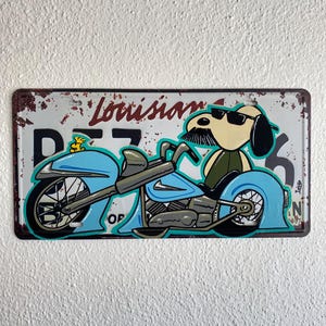 Kustom license plate vintage Snoopy motorcycle decoration