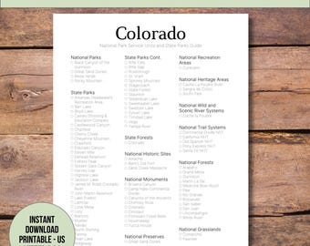 Colorado National & State Parks Checkliste zum Ausdrucken (PDF)