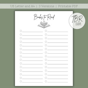 Lista TBR / Lista de deseos de lectura / Libros para leer / Rastreador de lectura / Descarga instantánea / PDF / Carta de EE. UU. y A4 / Archivo digital