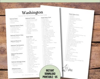 Washington State & Nationalparks Checkliste: US Travel Bucket List (PDF)