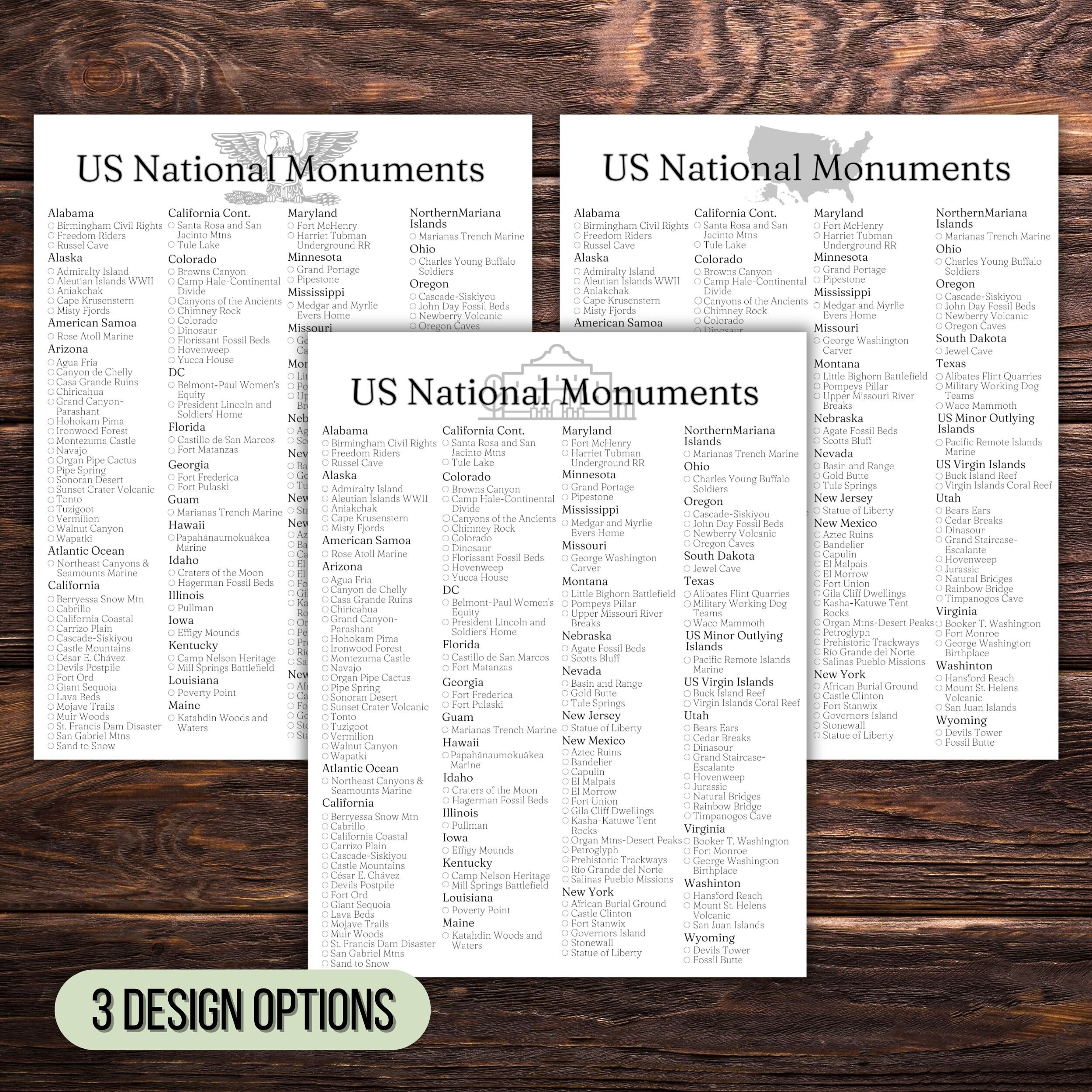 US National Park, US National Forest, US National Monuments Checklist