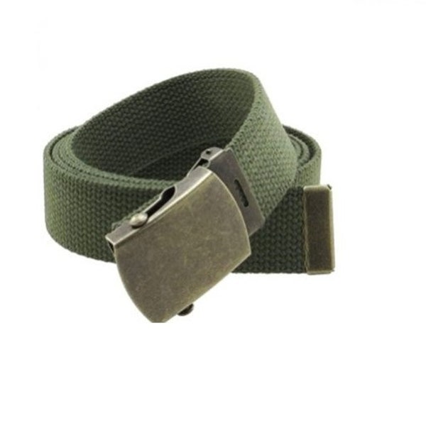 Canvas Web Belt Military Style with Antique Brass Buckle One Size