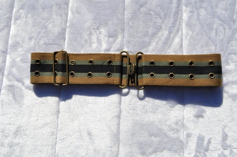 Canvas Web Belt Military Style with Antique Brass Buckle and Tip 50