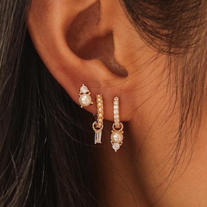 Gold Huggie Hoop Earrings Stack Set, Cz Tiny Hoops Gift Set, Minimalist Hoop Earrings, Moon and Star Earrings Jewelry Gift For Her