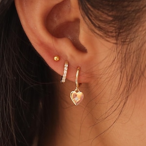 Gold Heart Huggie Hoop Earrings Stack Set, Cz Tiny Hoops Gift Set, Minimalist Hoop Earrings, Everyday Dainty Earrings Jewelry Gift For Her