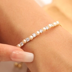 Dainty Freshwater Pearl Bracelet: 14k Gold Plated Sterling Silver