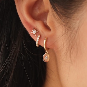 Gold Huggie Hoop Earrings Stack Set, Cz Tiny Hoops Gift Set, Minimalist Hoop Earrings, Moon and Star Earrings Jewelry Gift For Her