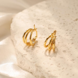 Gold Triple Hoop Earrings,  Multi Hoop Earrings, Minimalist Silver Hoop Earrings Gift Set, Everyday Dainty Earrings Jewelry Gift For Her