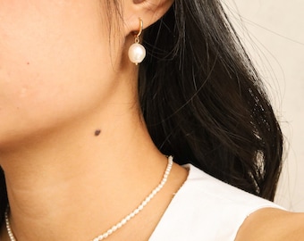 Freshwater Pearl Choker Necklace and Drop Earrings Gift Set, Pearl Bead Choker and Earrings Gift for Her, Daily Pearl Jewelry, Wedding Gift