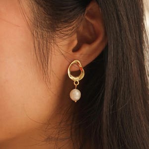 Baroque Pearl Drop Earrings: 14k Gold Plated Sterling Silver Huggies