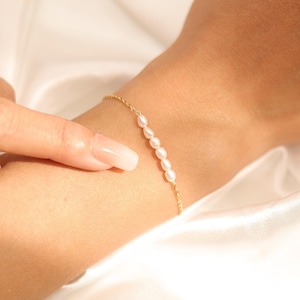 Dainty Freshwater Pearl Bracelet: 14k Gold Plated Sterling Silver