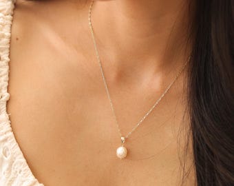 Sterling Silver Freshwater Pearl Drop Necklace - Minimalist Dainty Jewelry