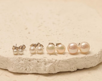 Sterling Silver Round Pearl Stud Earrings: Freshwater Pearl Jewelry