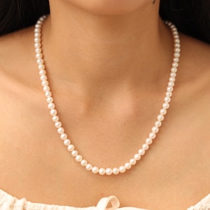 6mm Natural White Round Pearl Necklace, Freshwater Round Pearl Necklace for Women, Classic Wedding Necklace, Pearl Jewelry Gift for Her