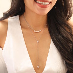 Sterling Silver Freshwater Pearl Y Necklace: Lariat Drop, Wedding Jewelry