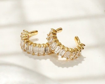 Gold Baguette CZ Ear Cuff: Sterling Silver Non-Pierced Ear Wrap