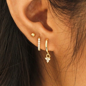 Gold Huggie Hoop Earrings Stack Set, Cz Tiny Hoops Gift Set, Minimalist Hoop Earrings, Everyday Dainty Earrings Jewelry Gift For Her