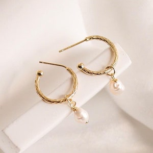 Baroque Pearl Hoop Earrings: 14k Gold Plated Sterling Silver Huggies
