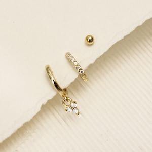 Gold Huggie Hoop Earrings Stack Set, Cz Tiny Hoops Gift Set, Minimalist Hoop Earrings, Everyday Dainty Earrings Jewelry Gift For Her