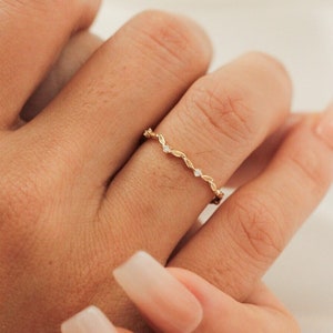 14k Gold Minimal Tiny Diamond Ring, Everyday Gold Stacking Ring Set, Engagement Ring, Gold Plated Dainty Ring Gift for Women