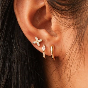 Gold Huggie Hoop Earrings Stack Set, Cz Tiny Hoops Gift Set, Minimalist Hoop Earrings, Everyday Dainty Earrings Jewelry Gift For Her