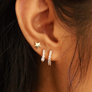 Gold Huggie Hoop Earrings Stack Set, Cz Tiny Hoops Gift Set, Minimalist Hoop Earrings, Moon and Star Earrings Jewelry Gift For Her