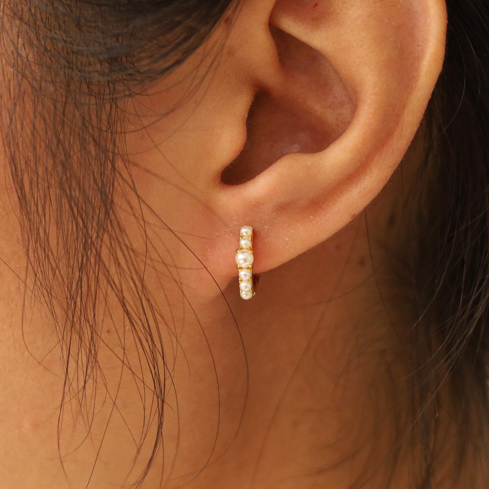 Stylever 1 Coppia di Orecchini a Cerchio Eleganti con Perle Finte, Gioielleria Fine in Argento Sterling 925 per Donne, Regalo per la Fidanzata, Gioielli da Donna, Regalo di Matrimonio e Gioielli da