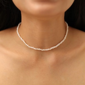 Sterling Silver Mini Freshwater Pearl Choker: Dainty Seed Pearl Necklace