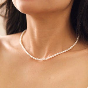Tiny Rice Pearl Choker: Sterling Silver Beaded Necklace