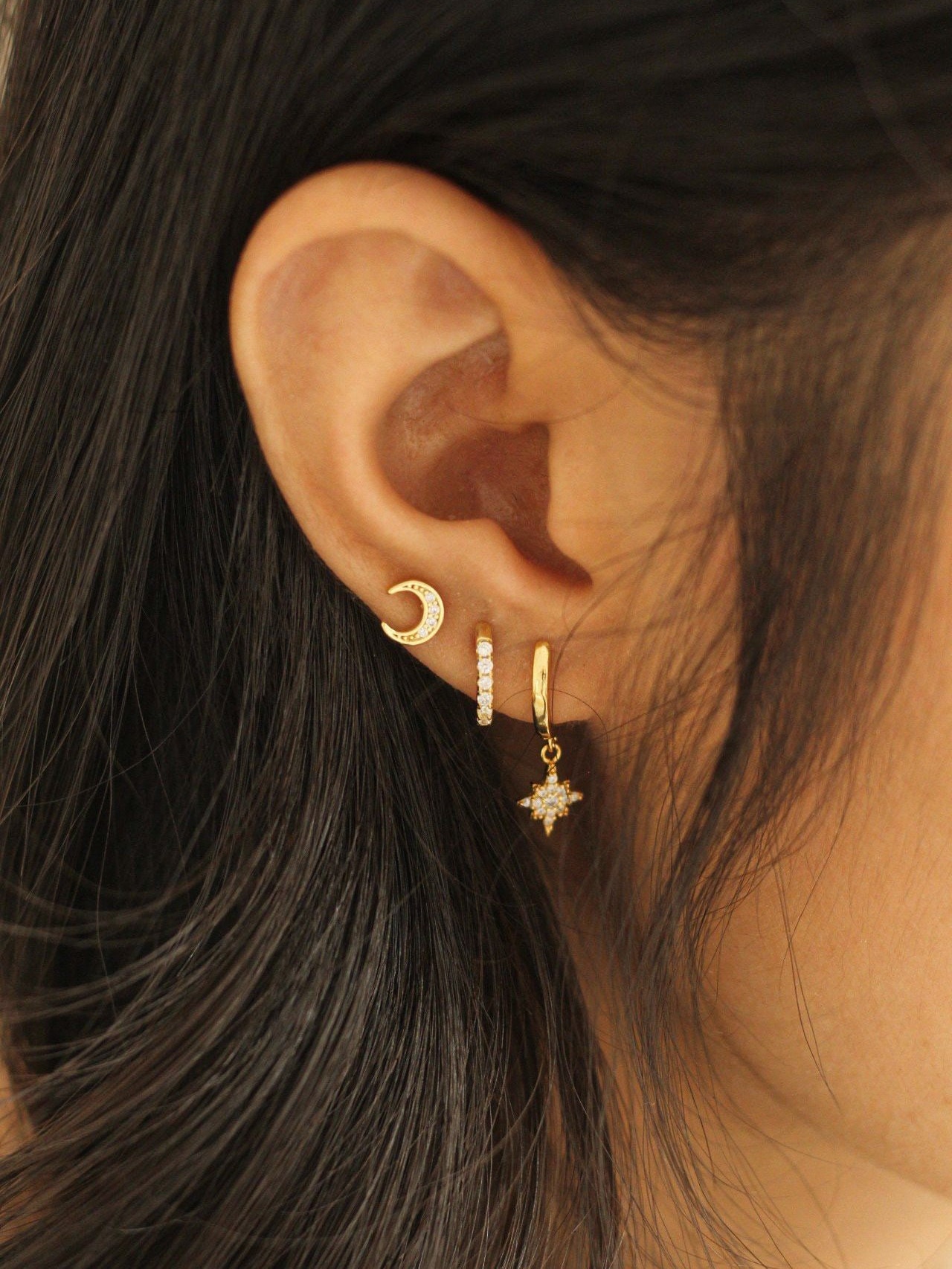 3-Pair Gold Hoop Earrings Set - 14K Gold Plated Stacking Hoops For Multiple Piercings