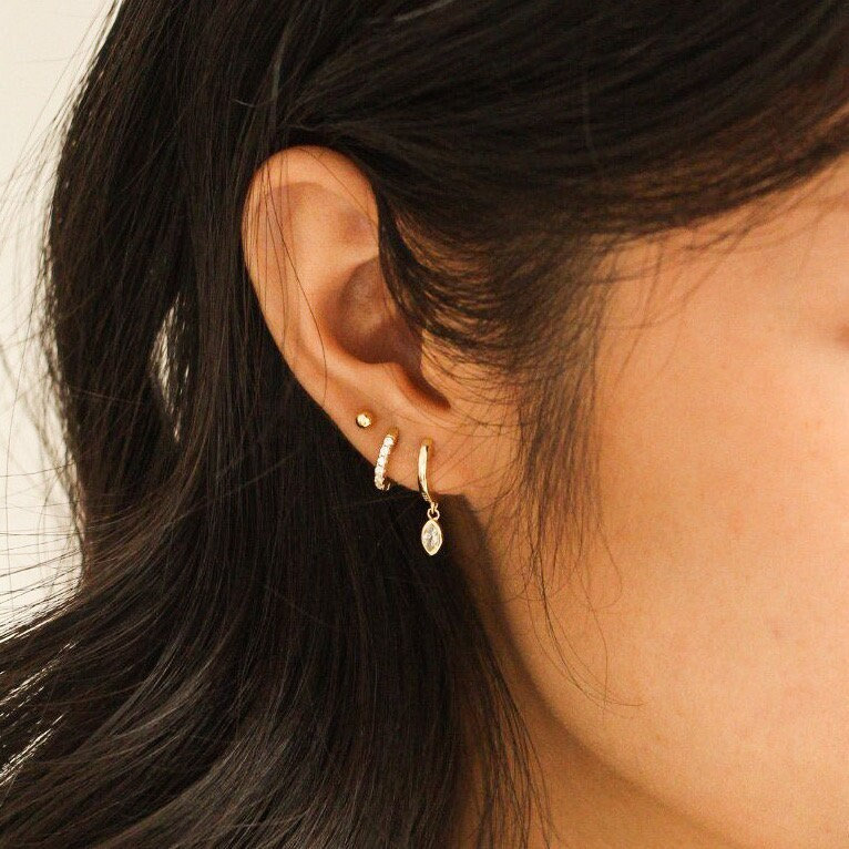 Dainty Silver Everyday Ear Stack Set, Gold Diamond Hoop, Minimalist Earrings Gift for Her, Diamond Huggie Hoop Gift Set, Bridesmaid Gift