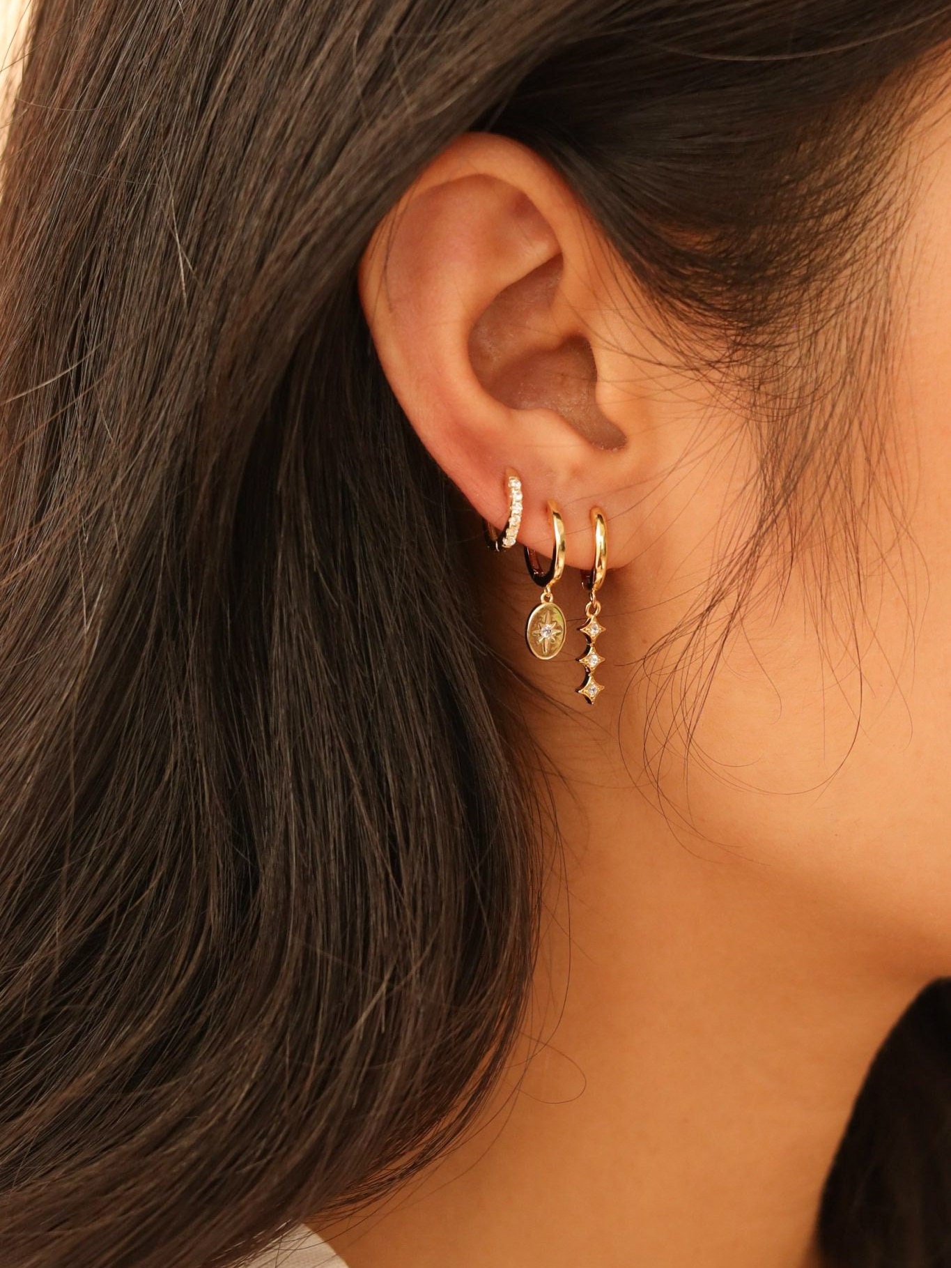 Gold Huggie Hoop Earrings Stack Set, Cz Tiny Hoops Gift Set