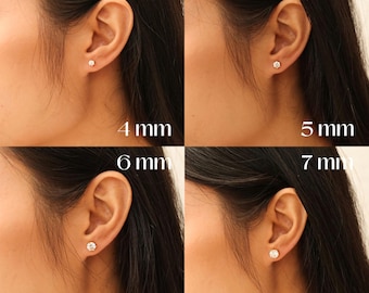 Sterling Silver Diamond Stud Earrings, 14K Gold Plated Round Cut Diamond Ear Studs, Earrings for Women & Men, Anniversary Gift, Gift for Mom