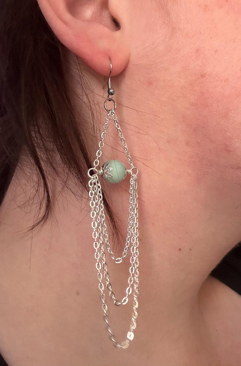 Blue Jade Crystal Drop Dangle Clip On Earrings
