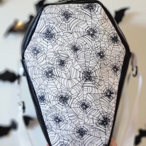 Spider Web Coffin Bag, purse, Gothic, creepy, spooky, goth, alt, backpack, sling, gift, Halloween, Christmas, women