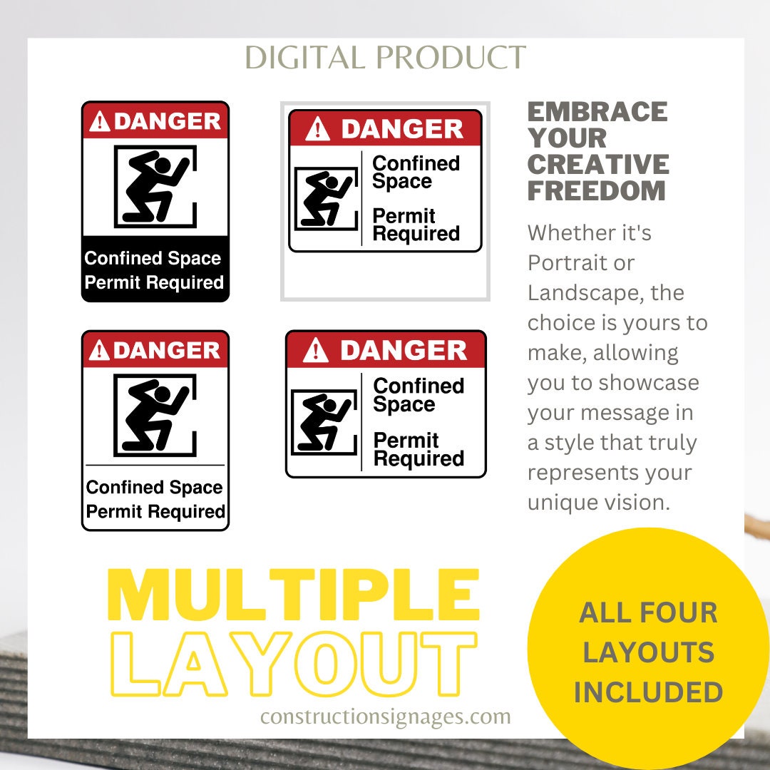 Confined Space, Permit Required, Printable Safety Signage, Digital ...