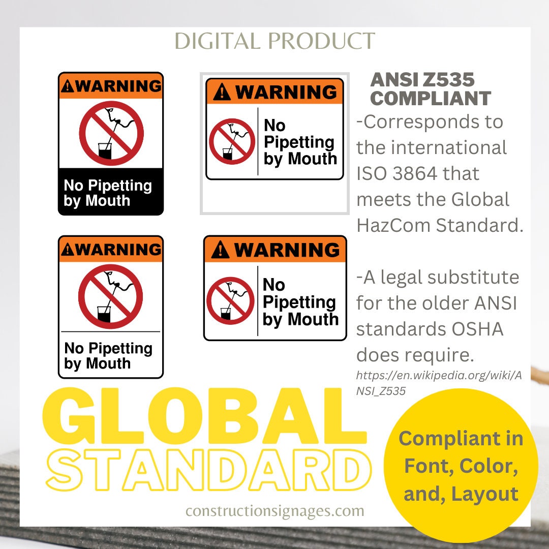 No Pipetting by Mouth Printable Safety Signages Digital Etsy