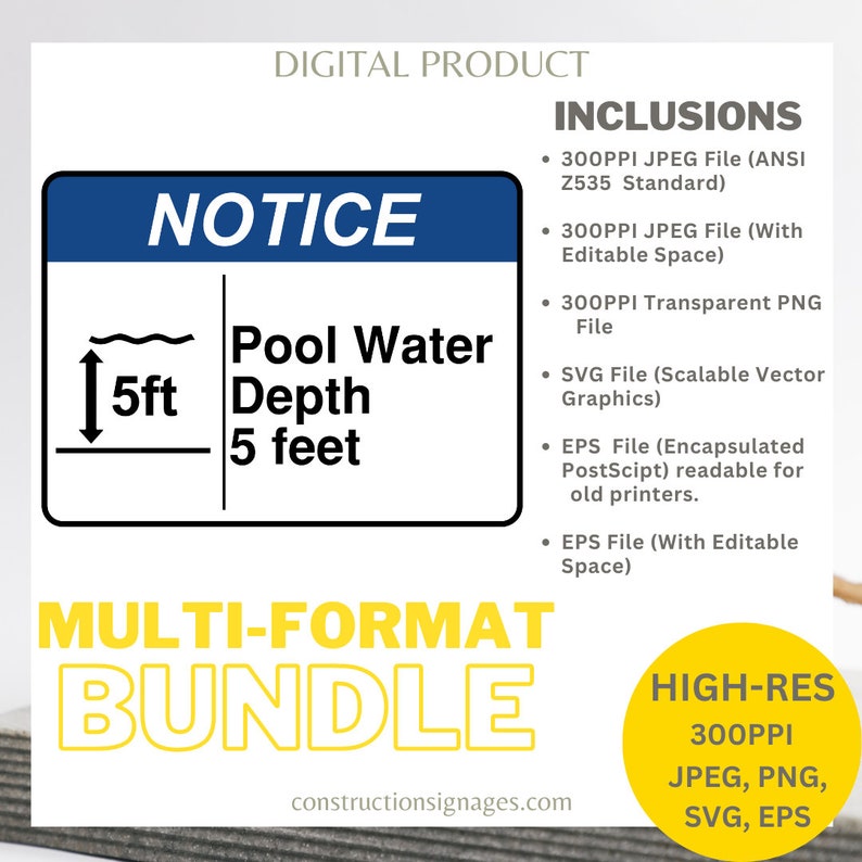 Pool Depth Signage Examples Pool Water Depth 5 Feet, Printable Safety Signages, Digital Download - Etsy