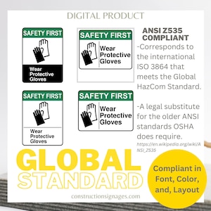 Wear Protective Gloves, Printable Safety Signages, Digital Download